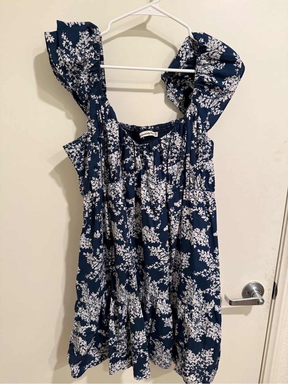 Navy Floral Ruffle Strap Dress